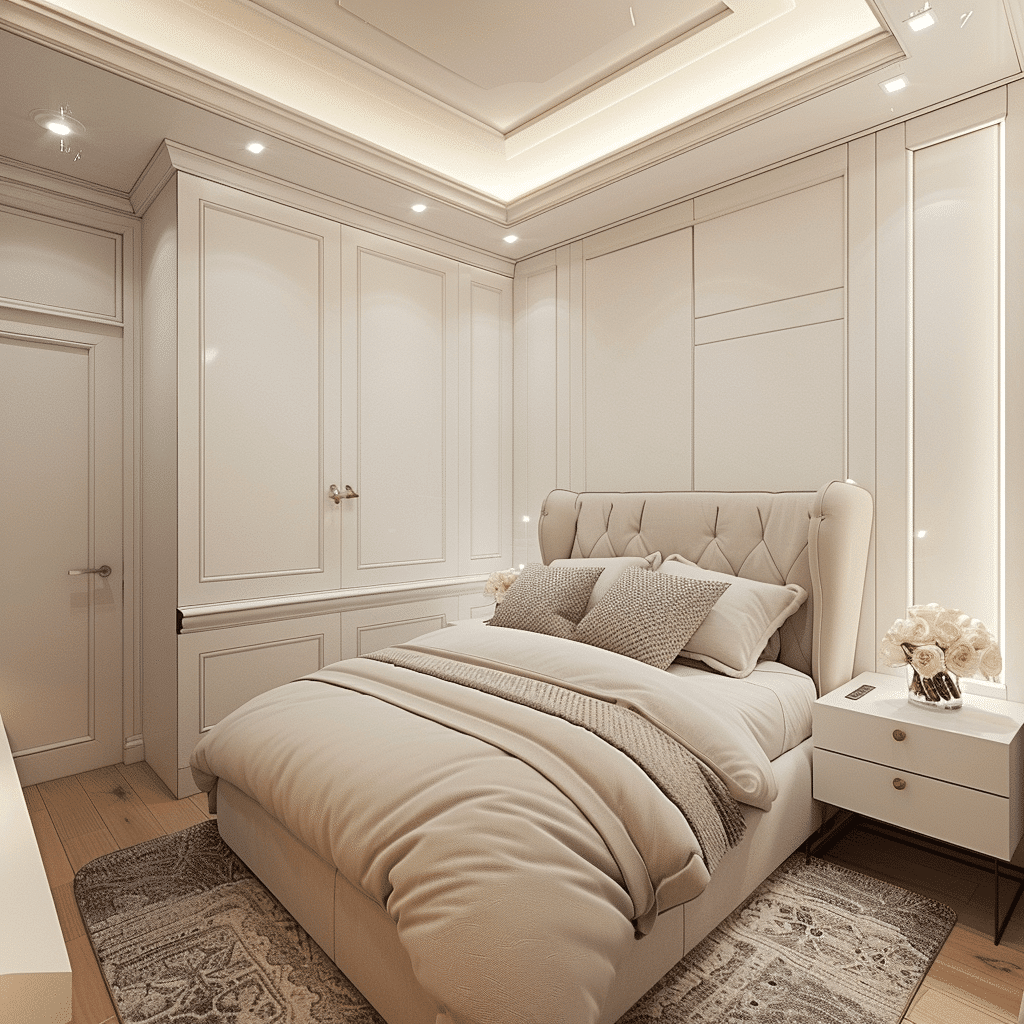 chambre avec plafond beige